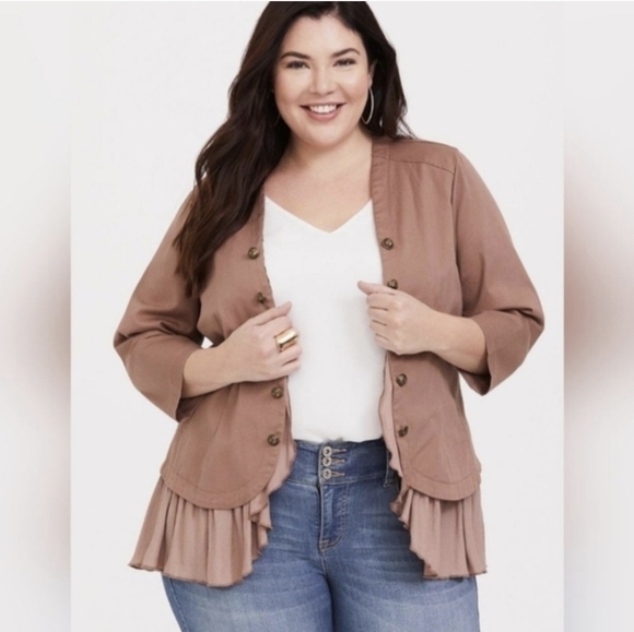 torrid Jackets & Blazers - Torrid Twill Stretch Military Open Front Peplum Jacket Size 2XL